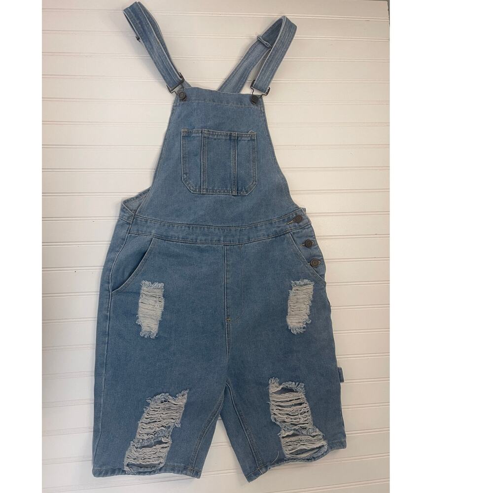 Boohoo Man Jean Denim Overalls Distressed Festival Concerts Mens Small